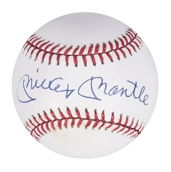 Mickey Mantle Signed OAL Brown Baseball (Beckett, Field of Dreams)